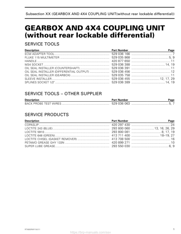 SSV 2018 Gearbox without lockable Differential (Maverick Trail) Shop RTX1000MY18 011 Manual