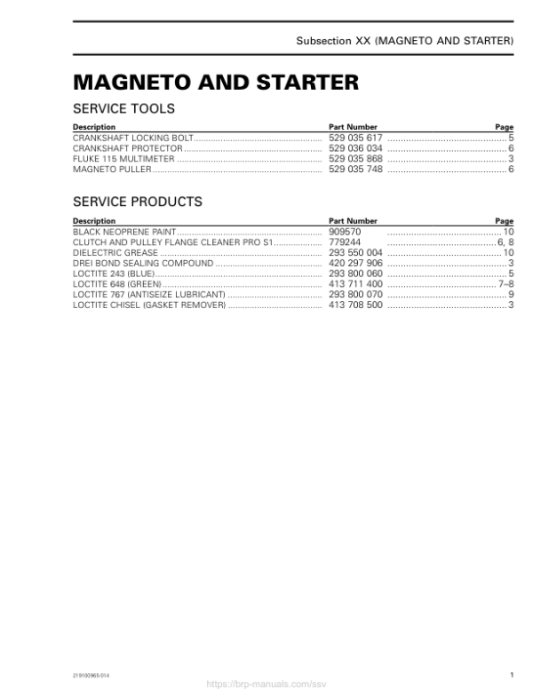 SSV 2019 Magneto and Starter Commander Shop Supp 219100965 014 Manual