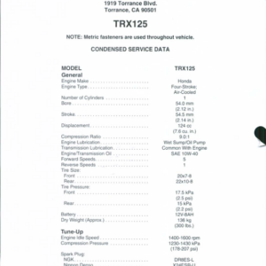 trx125 specs Manual