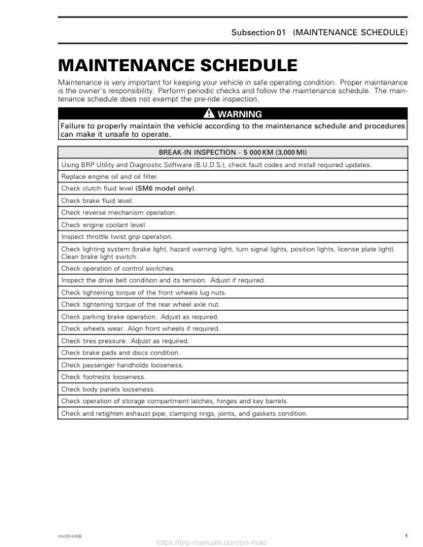 ROADSTER Periodic Maintenance Schedule (RT) Shop 02wZZCAA2 SM61Y014 en Manual