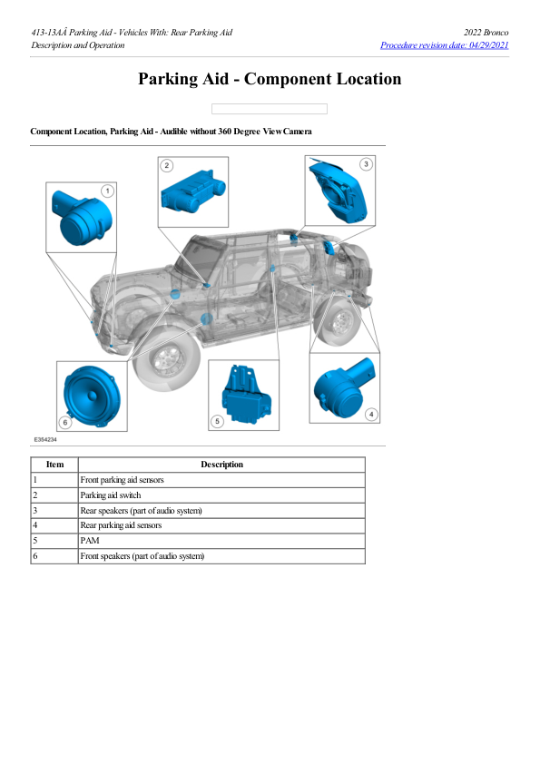 Parking Aid Component Location G2217543 Manual