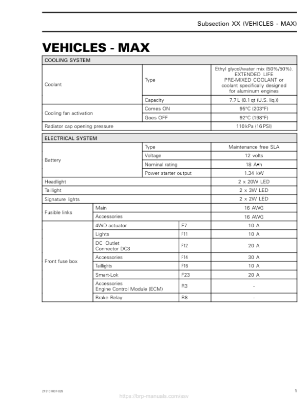 SSV MY20 Technical Specifications MAX (Maverick suppl.) 219101007 028 en Manual