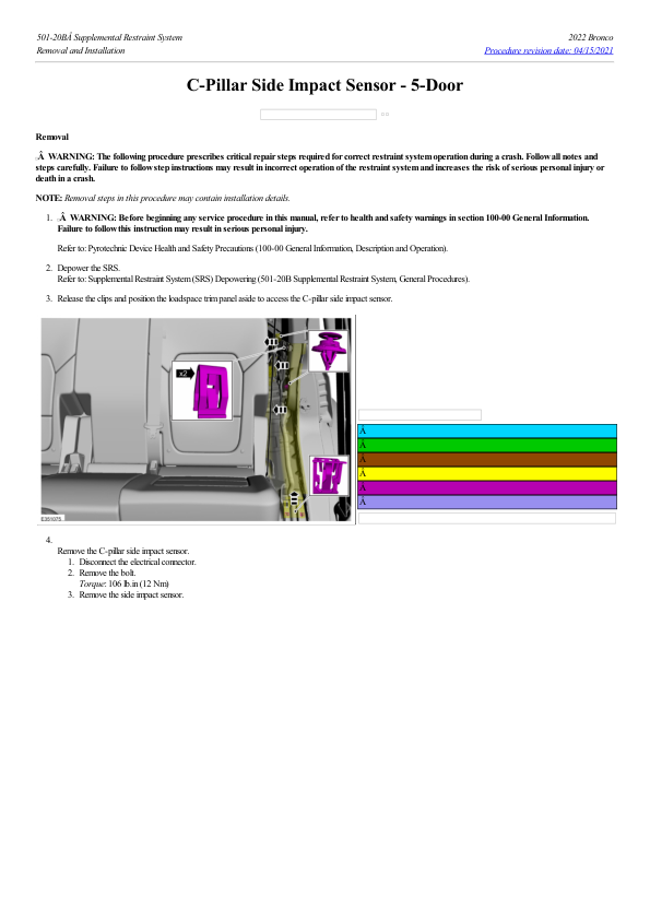 C Pillar Side Impact Sensor 5 Door G2208791 Manual