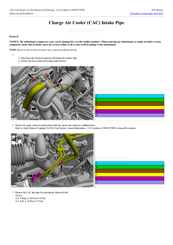 Charge Air Cooler (CAC) Intake Pipe G2222740 Manual