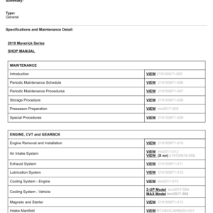 SSV 2019 MAVERICK SERIES (Table of Contents) 134885 SM91Y019 en Manual