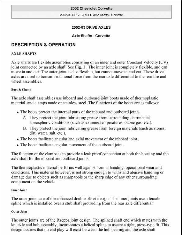 2002-2003 AXLE SHAFTS Manual