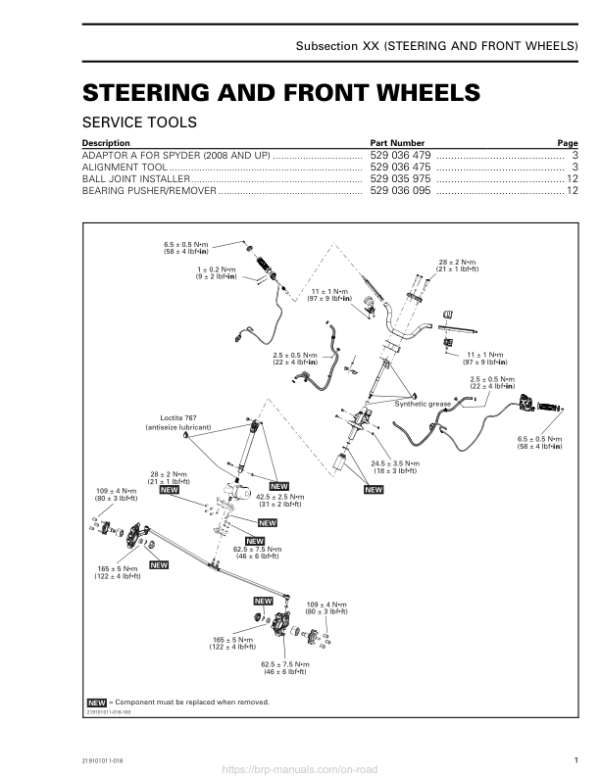 Road 2020 Steering and Front Wheels 219101011 018 Manual