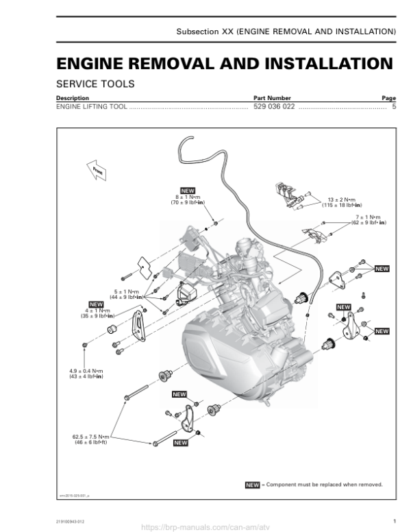 ATV MY18 Engine Removal Installation 219100885 012 Manual