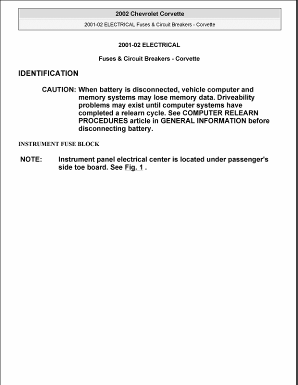 2001-2002 FUSES & Cuircit Break Manual