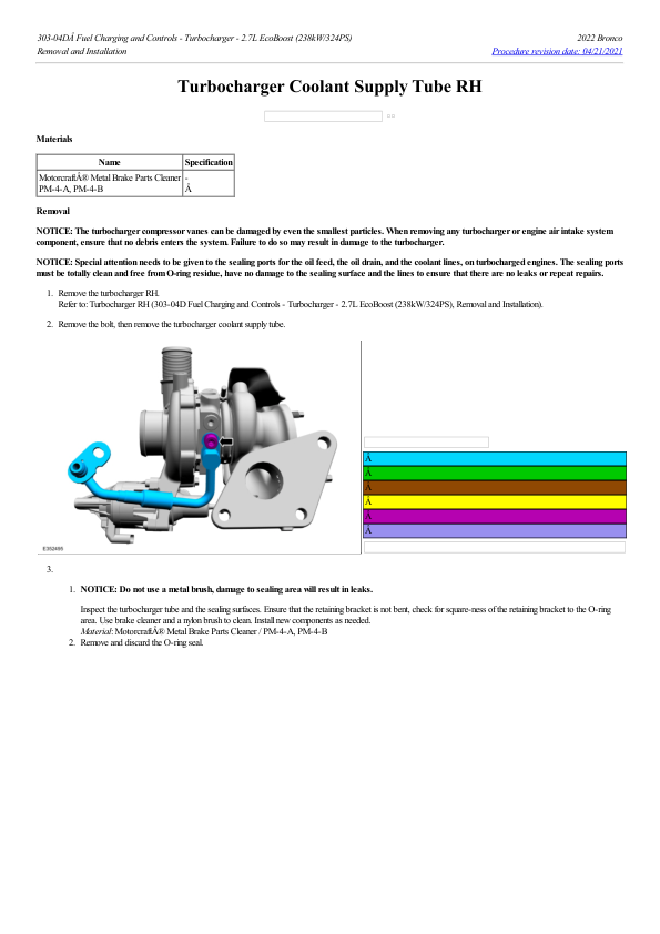 Turbocharger Coolant Supply Tube RH G2193102 Manual