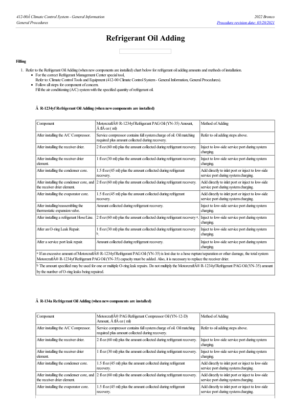 Refrigerant Oil Adding G2229739 Manual