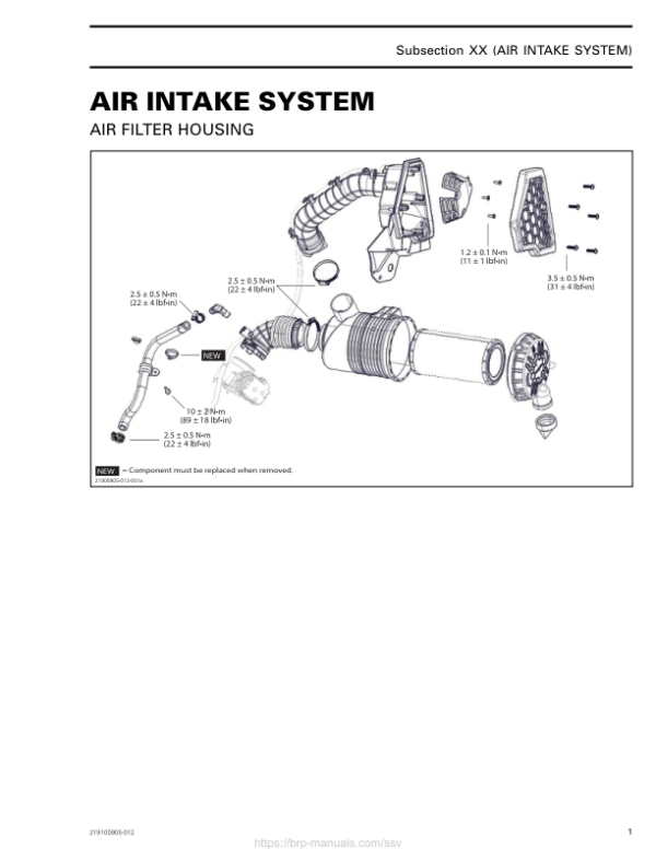 SSV 2018 AIR INTAKE SYSTEM (MAVERICK TRAIL) Shop 219100905 012 Manual