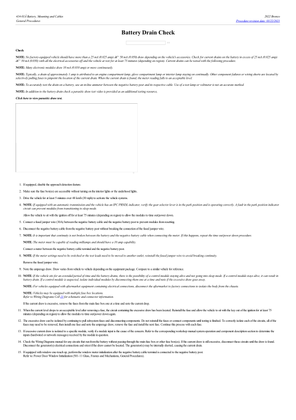 Battery Drain Check G2226504 Manual