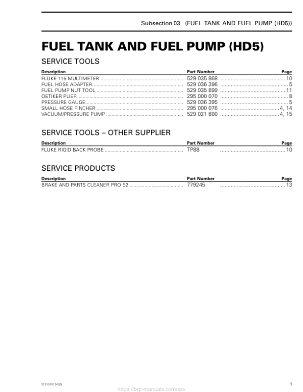 SSV MY20 Fuel Tank and Fuel Pump (HD5) 219101010 028 rev1 en Manual