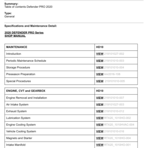 SSV 2020 DEFENDER PRO Series (Table of Contents) 137040 SM91Y020 Manual