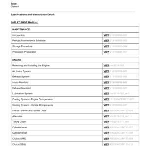 2019 Spyder RT (Table of Contents) Shop 136037 SM61Y019 en Manual