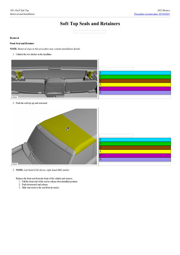 Soft Top Seals and Retainers G2238312 Manual