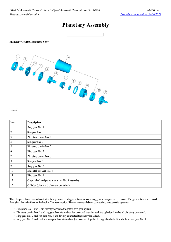 Planetary Assembly G2217352 Manual