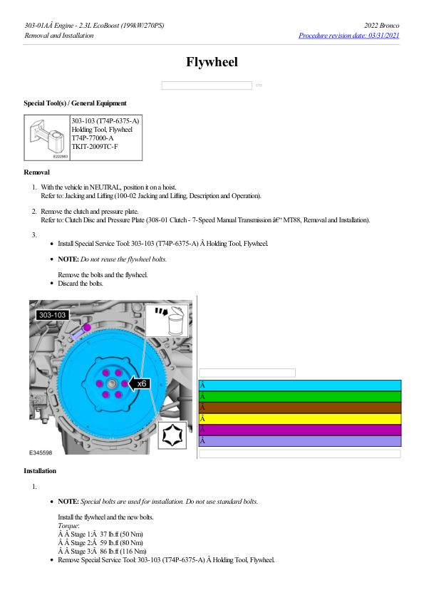 Flywheel G2186885 Manual