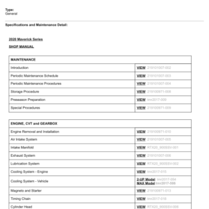 SSV 2020 Maverick Series (Table of Contents) 136209 Manual