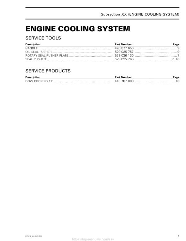 SSV 2020 Cooling System Engine Components Repair RTX20 1010HO 003 en Manual