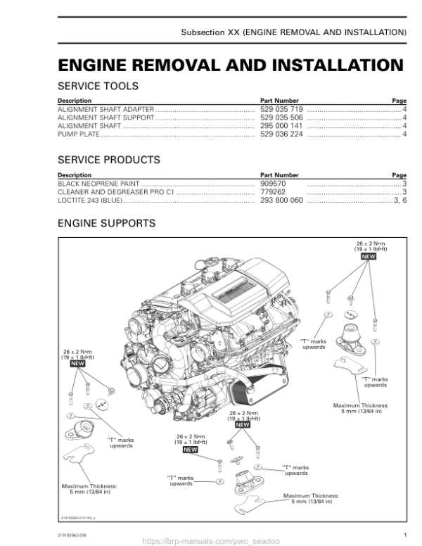 Engine Removal and Installation GTX RXT Wake PRO Manual