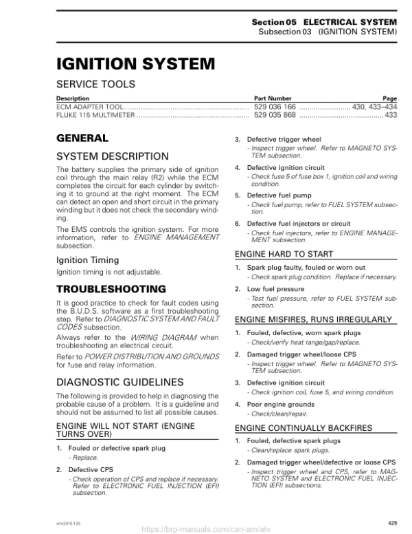 ATV 2015 OUTLANDER 6X6 (Ignition System) Shop 04cF7EAAU SM51Y015S01 vmr2015 133 Manual