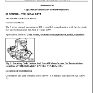 MAMUAL TRANS 02J FRONT WHEEL DRIVE Manual