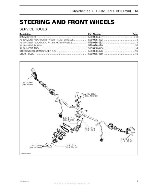 Roadster 2019 Steering and Front Wheels Ryker Shop 219100957 028 Manual