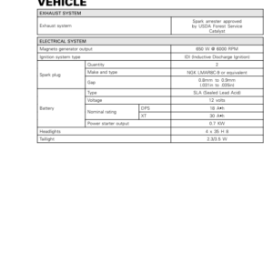 SSV Technical Specifications Vehicle (Defender PRO) Shop 219101027 008 Manual