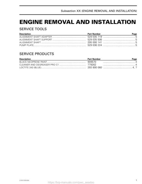 Engine Removal and Installation (RXP Series) Manual