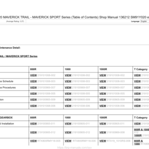 SSV 2020 MAVERICK TRAIL MAVERICK SPORT Series (Table of Contents) 136212 Manual