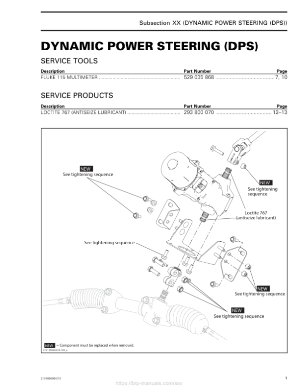 SSV Dynamic Power Steering (DPS) (Commander) Shop Supp. 219100899 015 Manual