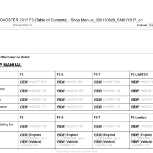 2017 ROADSTER F3 (table of content) 000130820 SM61Y017 en Manual