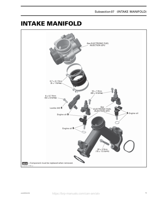 ATV Intake manifold (Renegade, Renegade X mr) Shop vmr2016 418 Manual