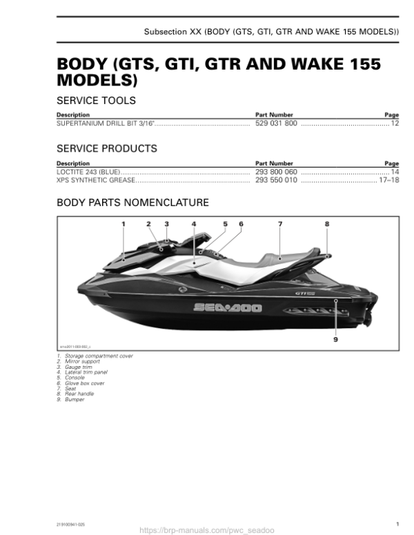 BODY (GTS, GTI, GTR and Wake 155) Manual