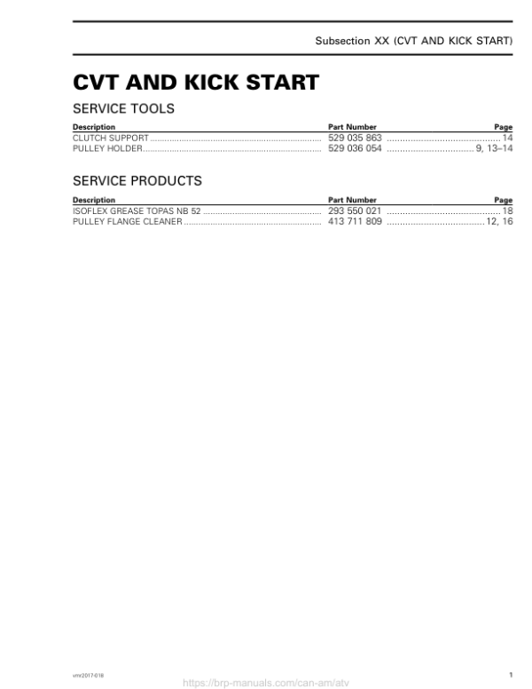 ATV CVT and Kick Start (Mini DS) Shop vmr2017 018 Manual