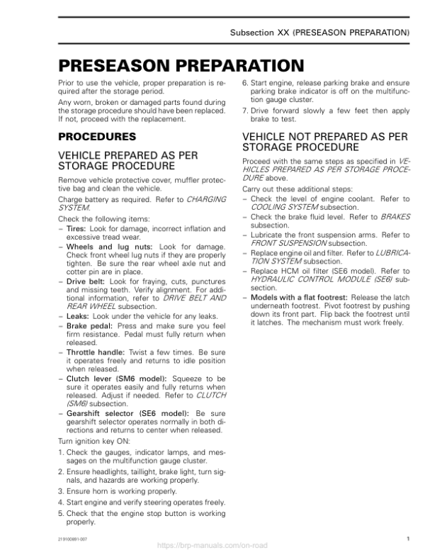 Roadster 2018 Preseason Preparation (RT) Shop 219100891 007 Manual