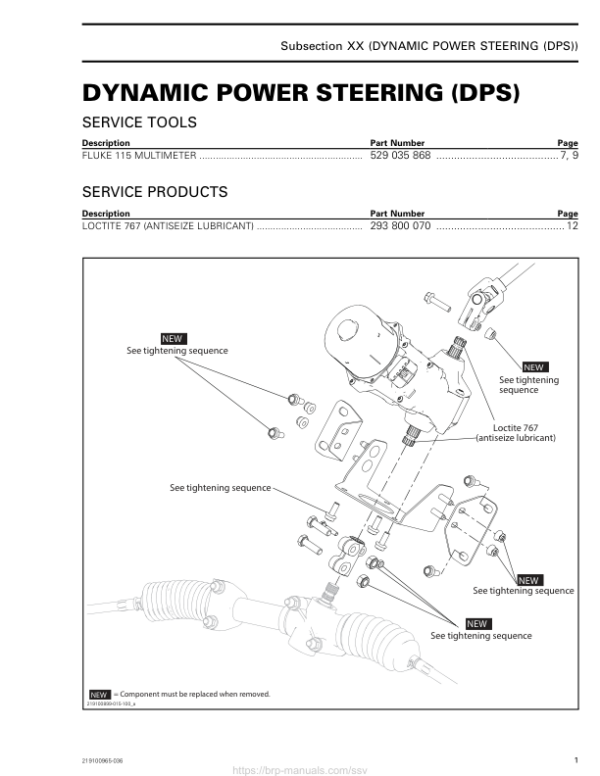 SSV 2019 Dynamic Power Steering (DPS) Commander Shop Supp 219100965 036 Manual