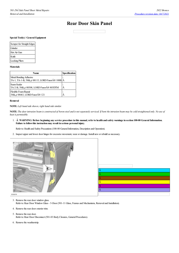 Rear Door Skin Panel G2230201 Manual