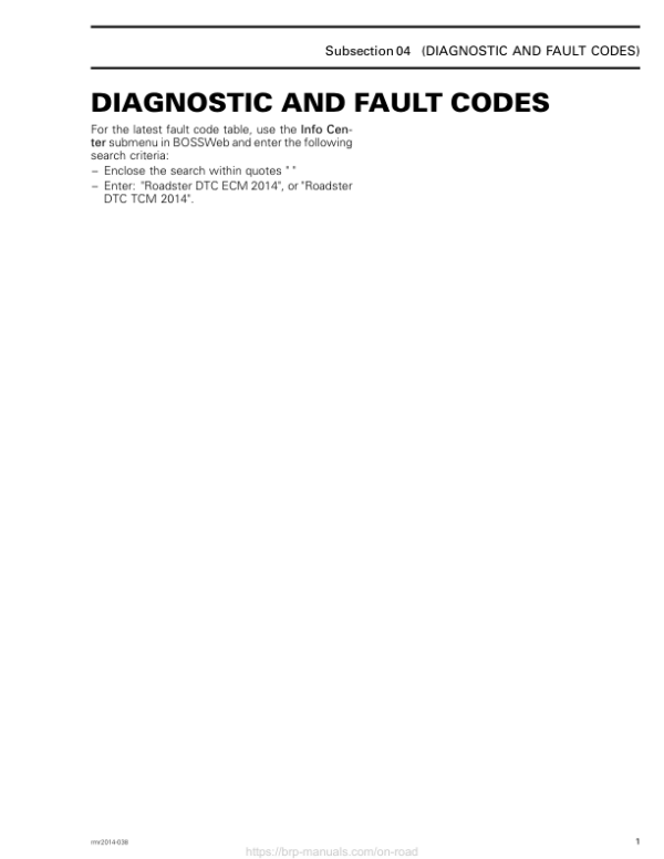 ROADSTER Diagnostic and Fault Codes (RT) Shop 02wamwAAA SM61Y014S21 en Manual