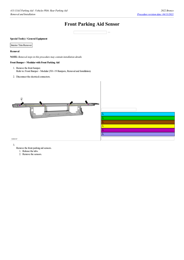 Front Parking Aid Sensor G2226422 Manual