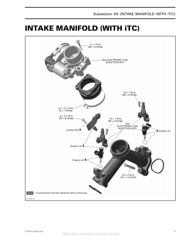 ATV 2020 Intake Manifold (with iTC) Repair RTXMY20 850ATV 002 Manual