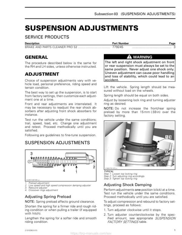 SSV 2018 Suspension Adjustments (MAVERICK X3 X rc) Shop Supp 219100903 015 Manual