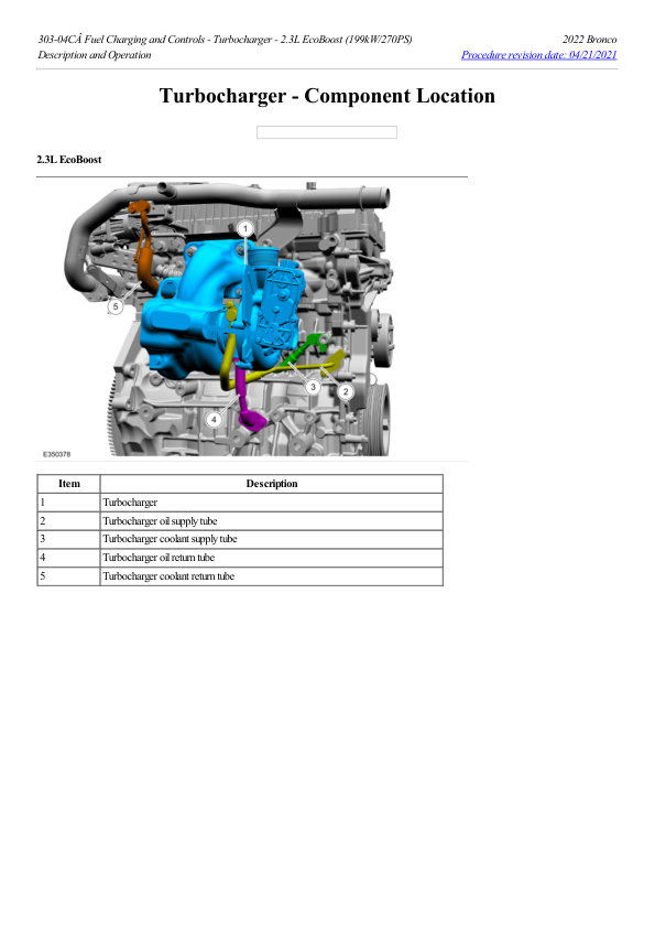 Turbocharger Component Location G2193054 Manual