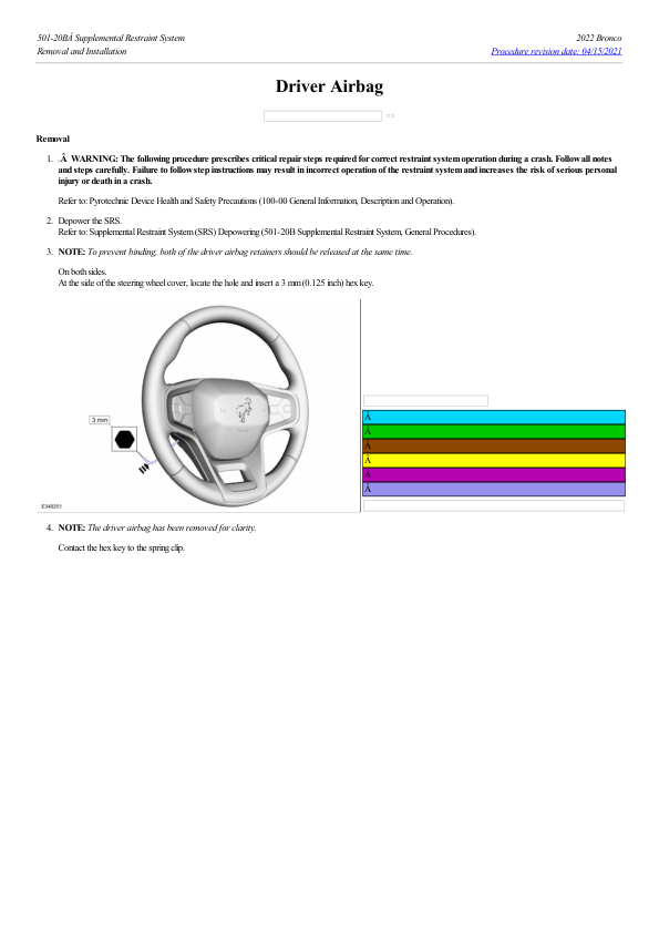 Driver Airbag G2208795 Manual