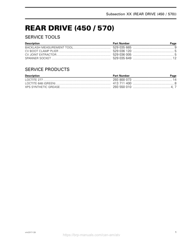 ATV Rear Drive (G2L) Shop man vmr2017 128 Manual