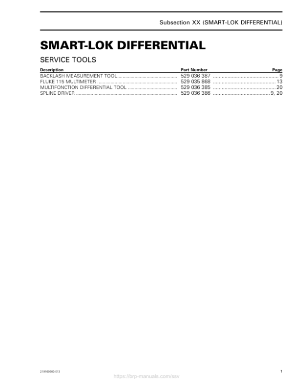 SSV 2018 Smart Lok Differential (MAVERICK X3 X rc) Shop 219100903 013 Manual