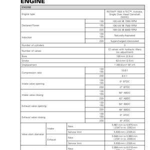 Technical Specifications Engine RTX1503ACEMY18 011 Manual