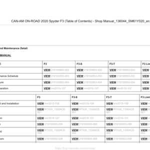 2020 Spyder F3 (Table of Contents) 136044 SM61Y020 en Manual